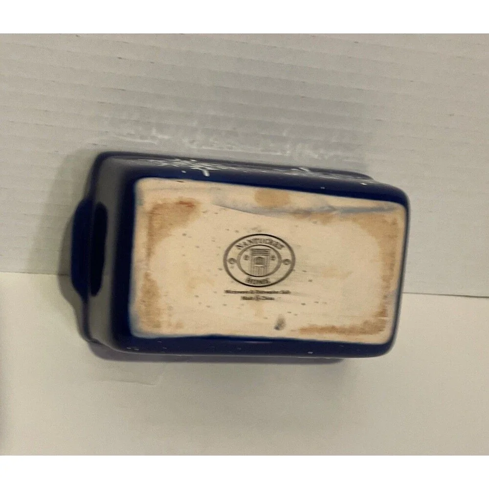 NANTUCKET Stoneware Ceramic LOAF PAN Bread Baking Mini Blue Snowflake ❄️ 6x4 🎁